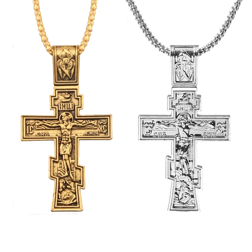 Movie John Wick Jesus Cross Necklace Crucifix Eastern Orthodox Prayer Big Pendant For Men Women Jewelry Accessories Gifts image 2