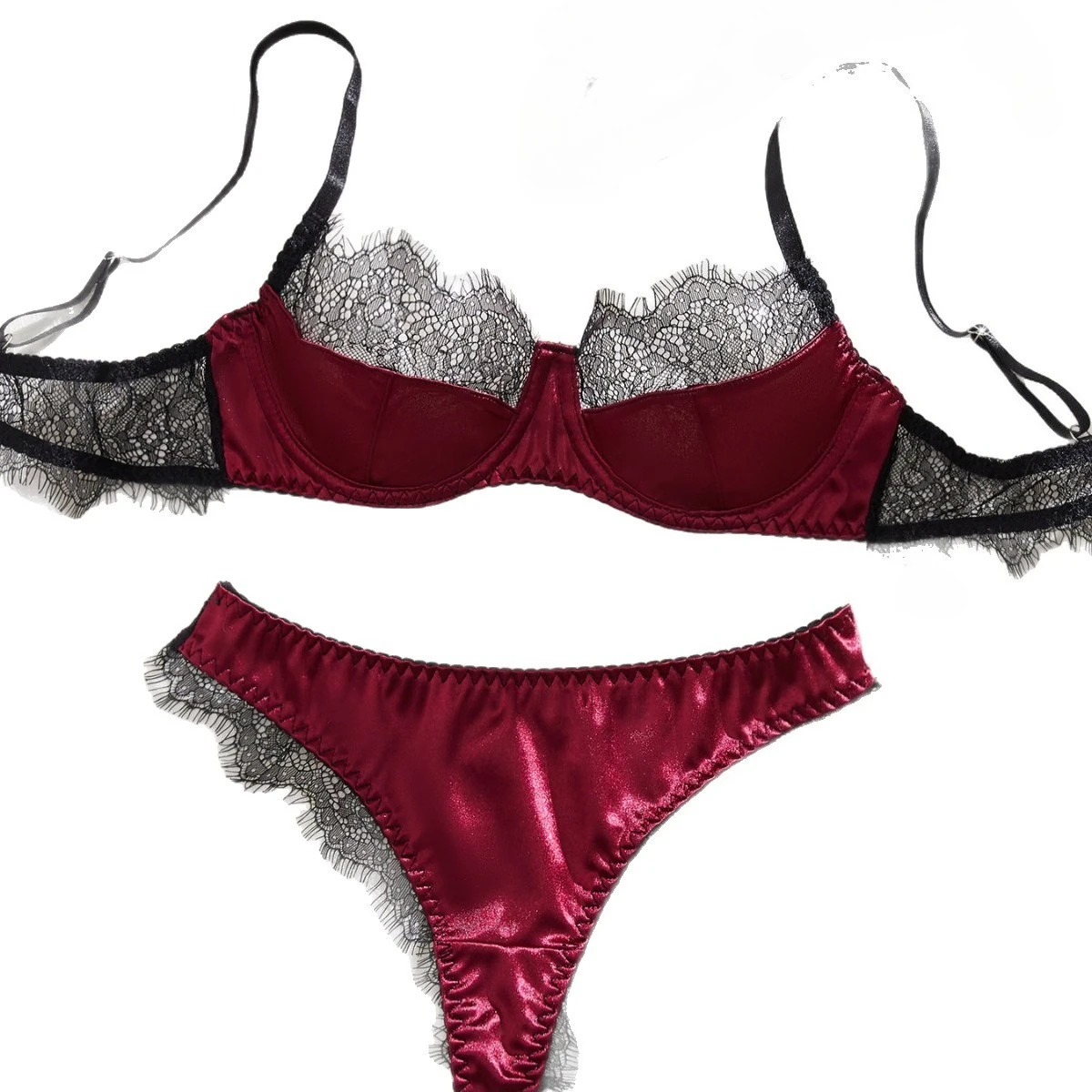 

Westerns Ultra Thin Wine Red Lace Patchwork Sexy Bra Lingerie Sets Erotic Exotic Suits For Women Lady Sexy Lingerie Set Set
