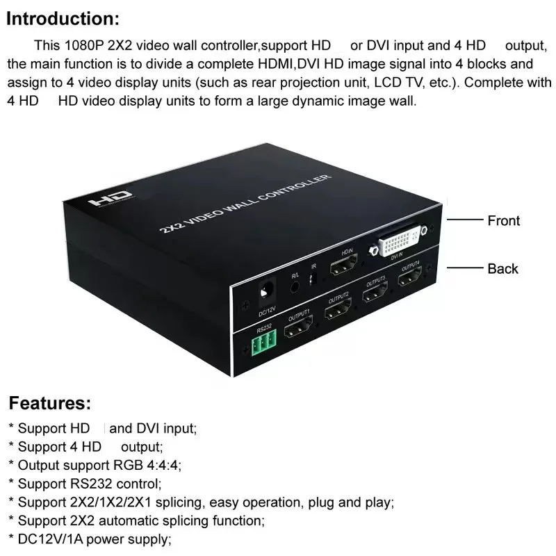 وحدة تحكم جدار الفيديو 4K 2x2 HDMI-متوافقة مع 1080P 60 هرتز 1X2 1X4 1X3 2X1 3x1 4X1 معالج شاشة الفيديو المتعددة الجلاد لصق