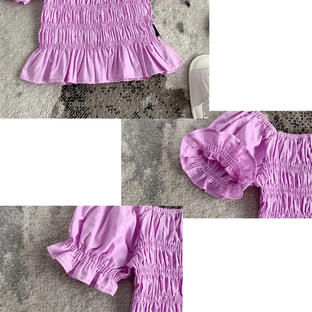 Baby Girls T-Shirt Toddler Short Puff Sleeved Tops 2024 Summer Children\'s Candy Color Clothing Kids Korean Style Top Tees
