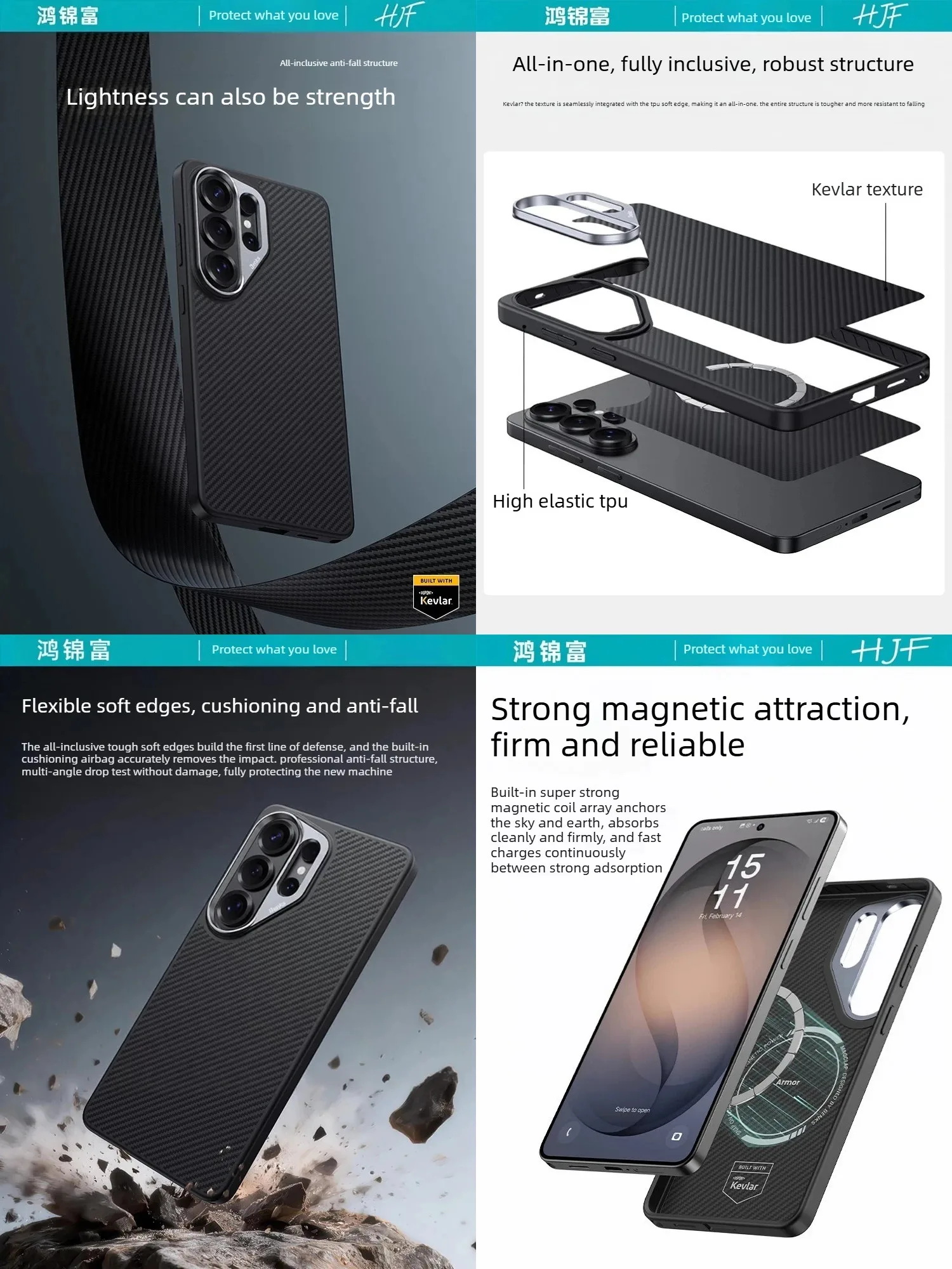 Magnetic Phone Case for Samsung S26 Ultra 3D Kevlar Weave Texture Galaxy S26, S26+ Full Coverage Drop-proof Slim Premium Case