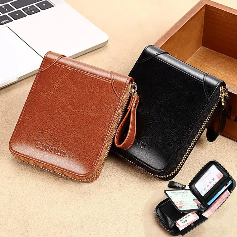 

Genuine Leather Women's Short Wallet Triple Fold Zipper Purse Fashion Card Holder Coin Purse Luxury Money Clip Wallets for Women
