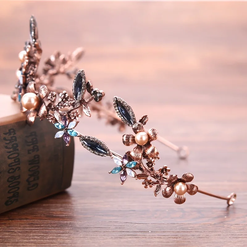 Baroque Pearl Flower Crystal Tiaras And Crowns For Women Bride Party Prom DIadem Wedding Bridal Hair Accessories Jewelry Crown