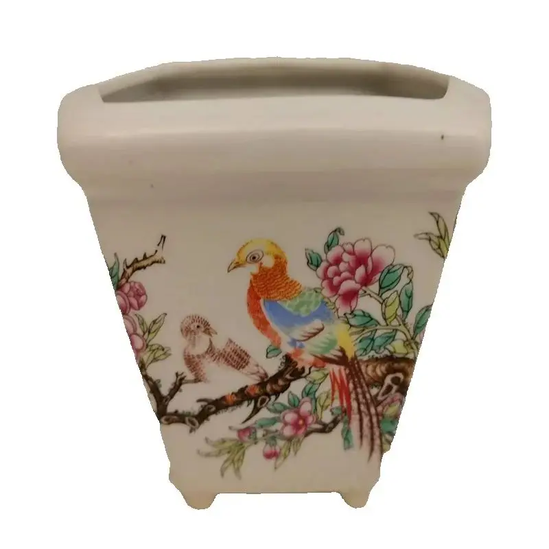 China Porcelain  Flower Pot Pink Flower Bird Pattern Decorative Planter for Home Garden Suitable for succulent plant