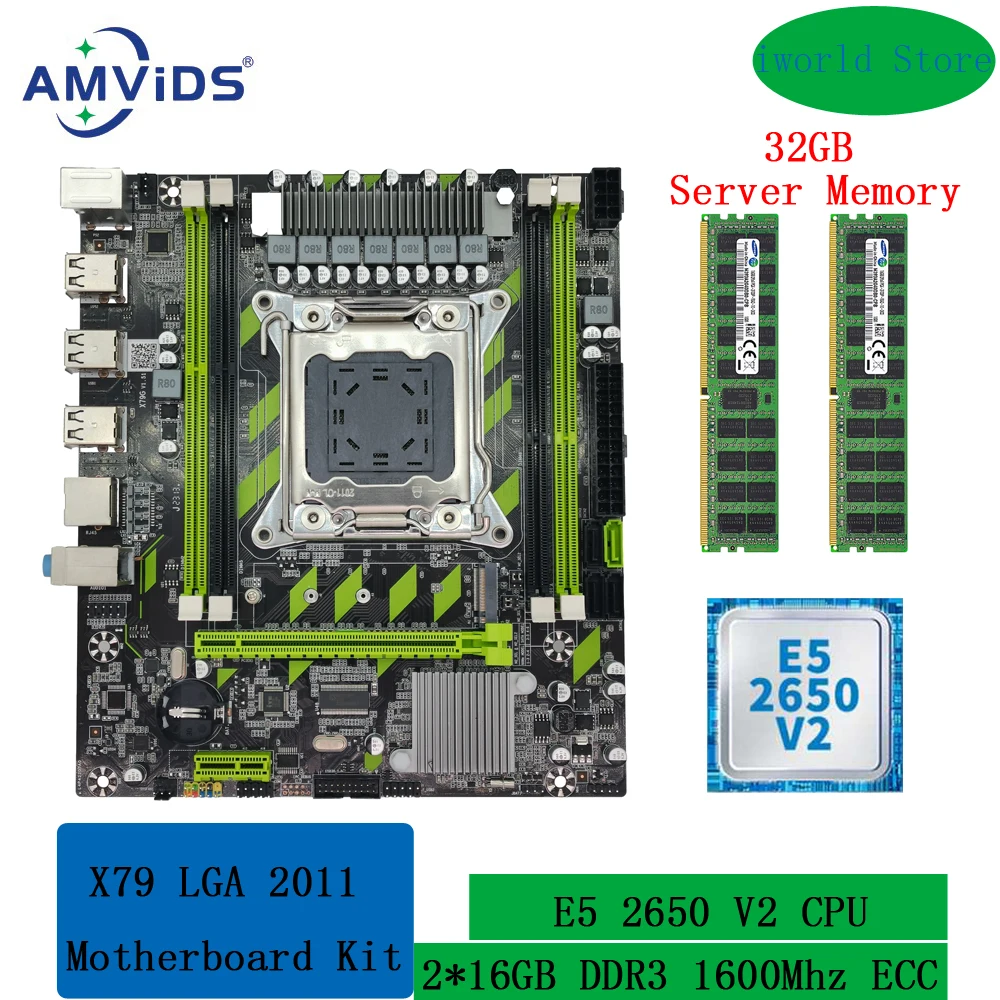 

X79 XEON Motherboard Kit with Intel E5 2650 V2 CPU and 32GB(2*16GB) DDR3 1600MHZ RECC Memory Combo LGA 2011 Set M.2 NVME