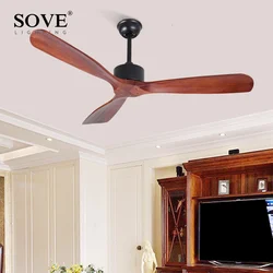 SOVE 52 Inch Simple Vintage Ceiling Fan Without Light Wooden Ceiling Fans With Remote Control Home Fining Room Loft Fan 220V
