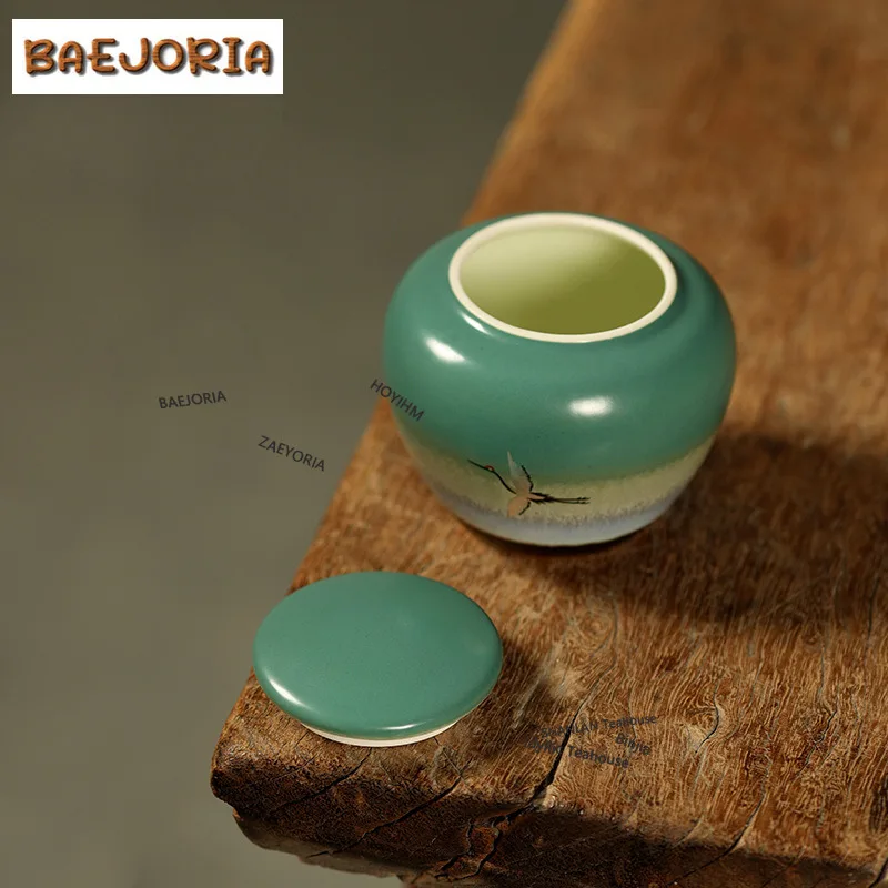 BAEJORIA Ultramarine Crane Tea Box Organizer Moisture-proof Elegant Storage Tank Containers Tea Caddy Tea Services Decoration