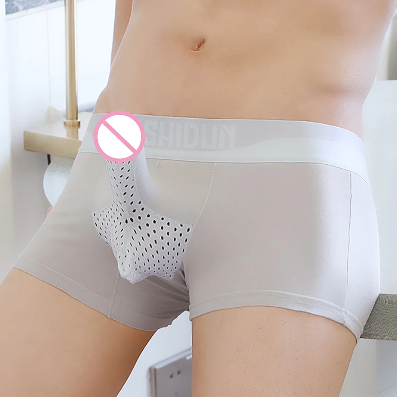 Men Cotton Boxer Shorts Underwear Erotic Penis Pouch Breathable Gay Panties Boxershorts Seamless Slip Sheer Underpants Trunks