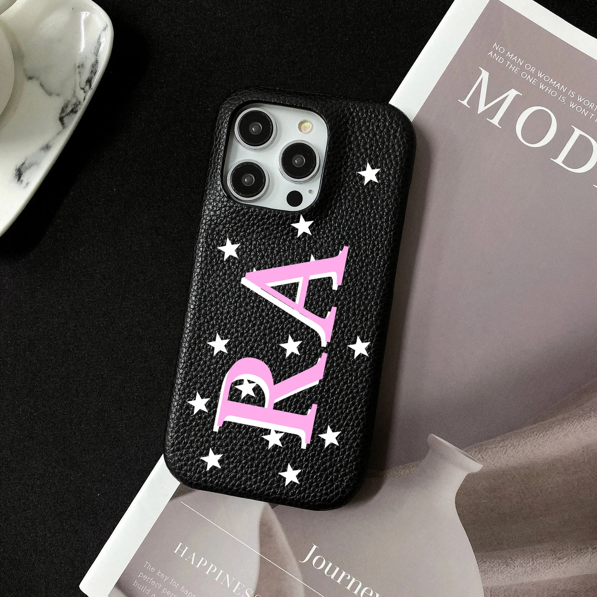 Personalised Customized kafr jawal by name Leather Case For iPhone 16 15 14 13 12 11 Pro Max Initials Letters DIY Engraved Cover