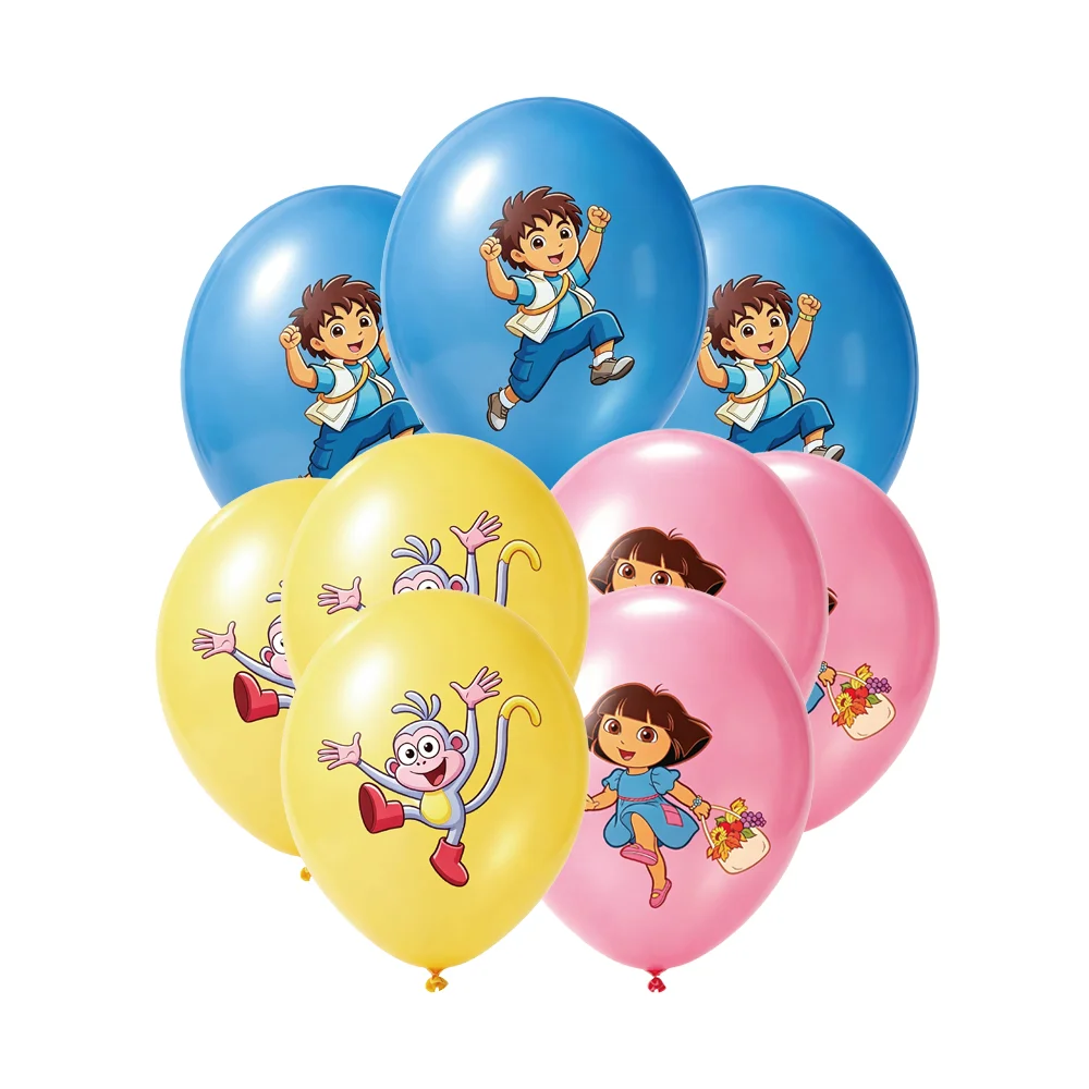 12/24 ballons en latex Dora l'exploratrice, décorations pour fête d'anniversaire d'enfants, fournitures de fête sur le thème des dessins animés, cadeaux pour fête de naissance.