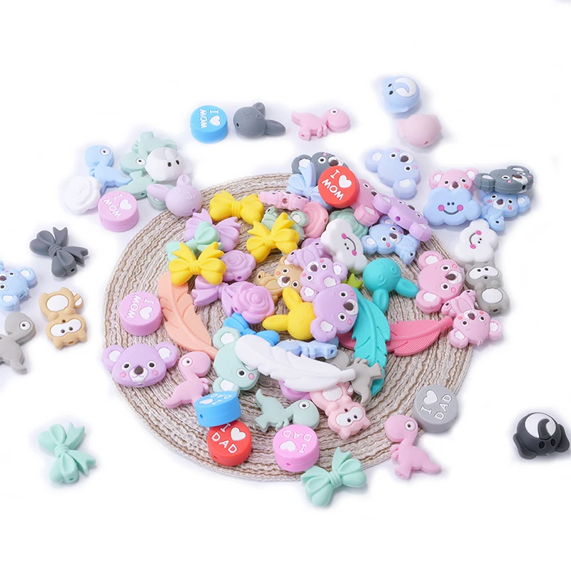 Tyry. Hu 5Pcs Silicone Kralen Cartoon Dieren Kralen Baby Siliconen Bijtring Bpa Gratis Diy Tandjes Ketting Baby Keten Accessoires