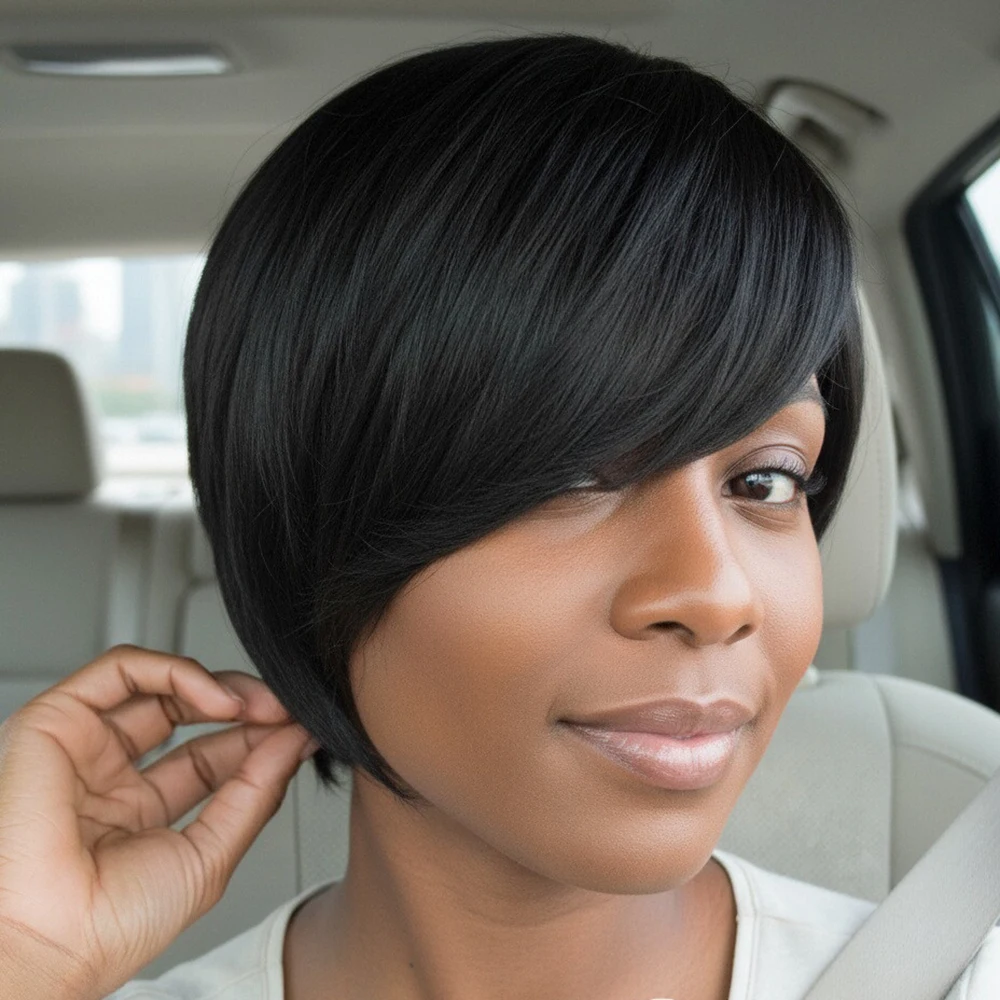 Афро Короткий Парик Полностью Машинное Парики Практичный Вигляд Натуральный Реалистичный Парик Человеческих Волос Стрижки Пикси Высокое Качество 100% Человеческие Волосы