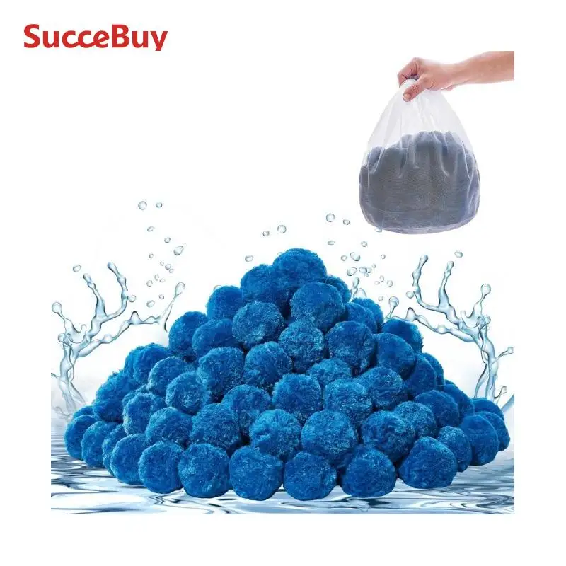 SucceBuy Pool Filter Balls 1.5 lbs-4.6 lbs Reusable Blue/White Polyester Fiber Filter Media with Wash Bag for Pool Aquarium Tank