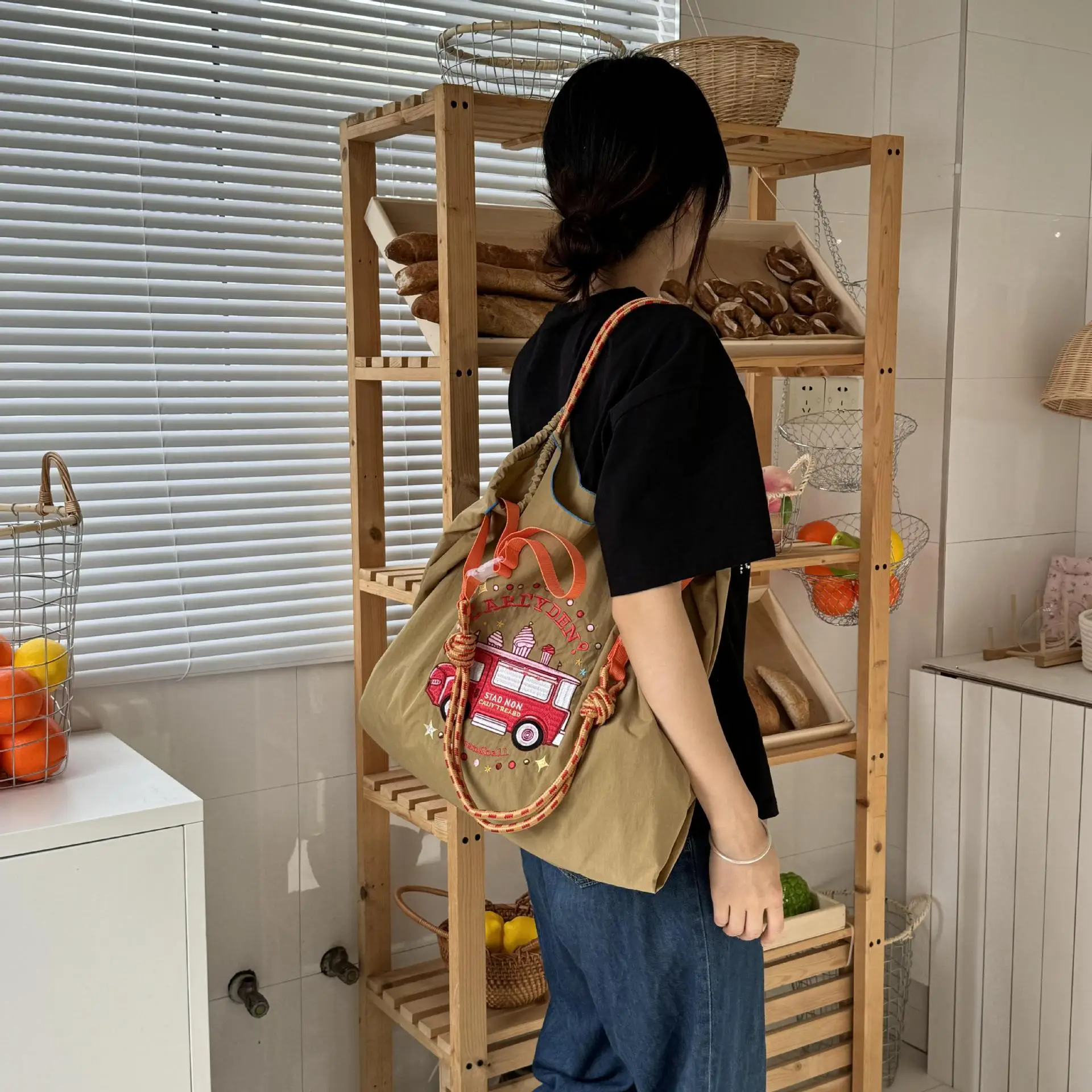 

Тележка для сухого снежного конуса, холщовая сумка с вышивкой и шариковой цепочкой, большая пригородная сумка Capaci, экологически чистая нейлоновая сумка