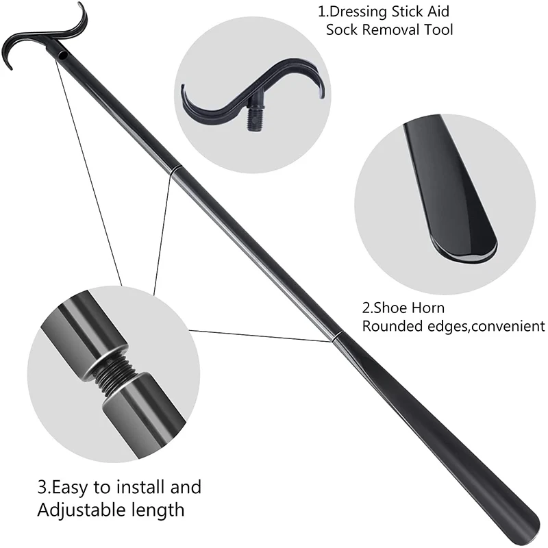 Multi-Functional Wear Socks Shoes Walking Stick Elderly Disabled Rehabilitation Tool Detachable Adjustable Auxiliary Rod