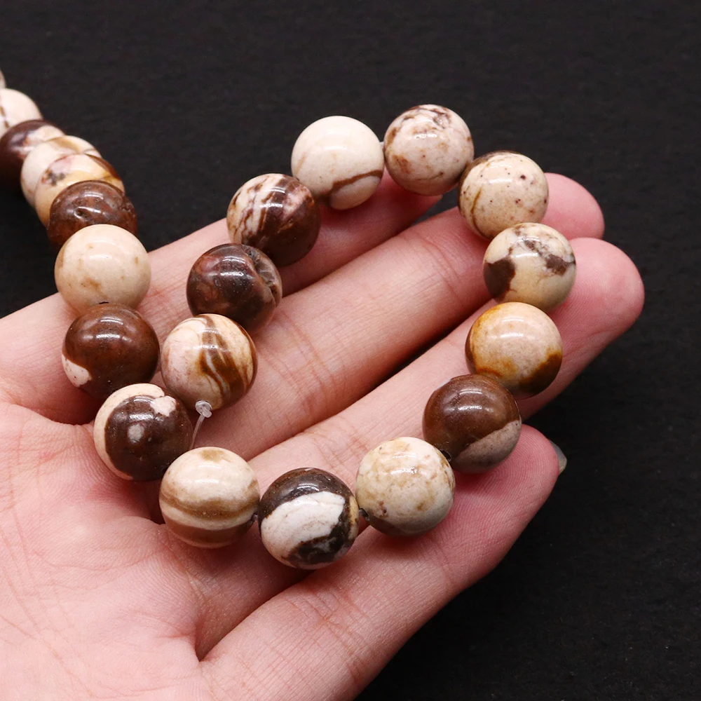 

Niche Polished Natural Zebra Stone Round Beads with Straight Holes Loose Beads for DIY Necklaces Earrings Ornaments and Gifts