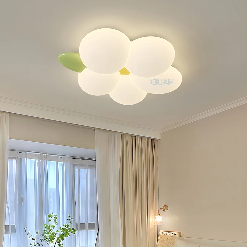 Romantic Flower Ceiling Lamps with Hanging Rabbit White PE Sconces Children\'s Bedroom Ceiling Light for Kids Girl Boy Room Decor