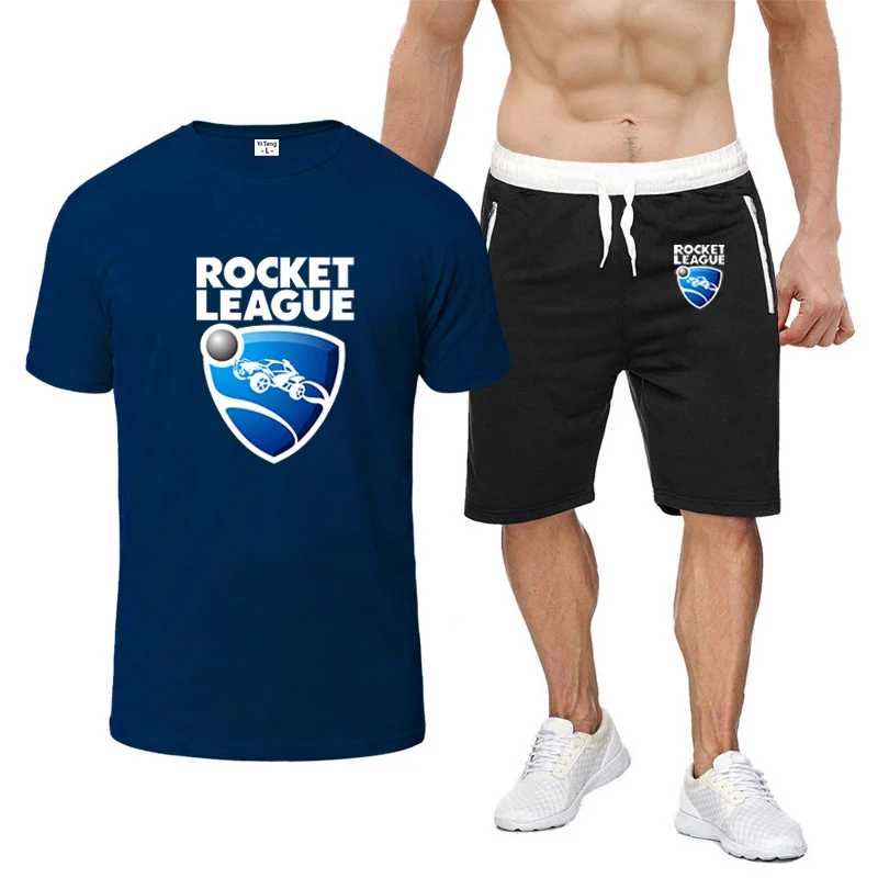 2024 Logo Rocket League męskie letnie drukowanie nowe oddychające ośmiokolorowe zestawy z krótkim rękawem wygodny T-shirt + szorty garnitur