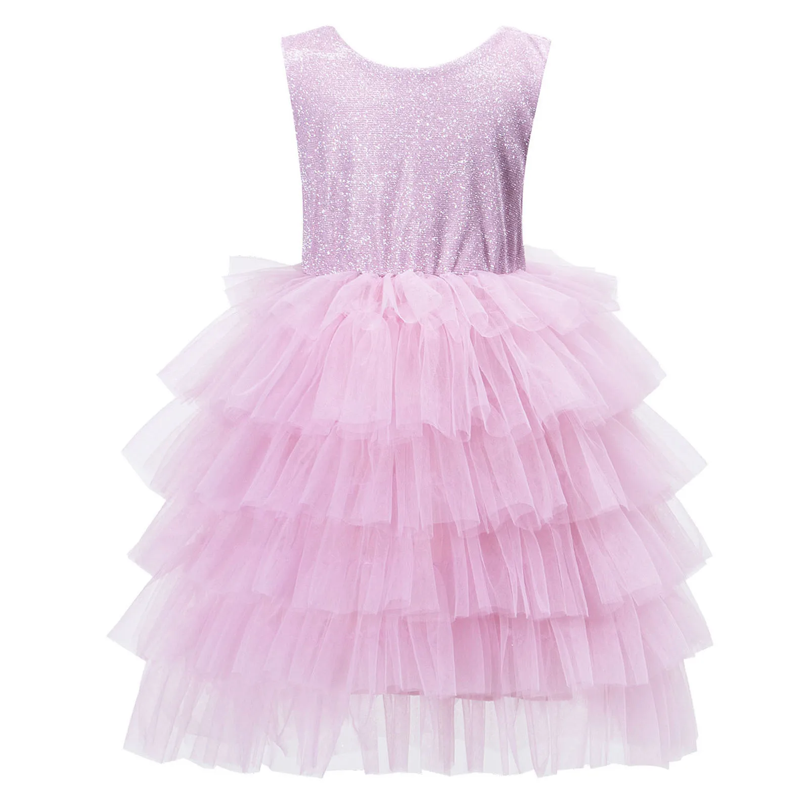 

Kids Girls Sleeveless Glitter Sequin Tiered Tulle Tutu Dress Pink Princess Outfit For Birthday Party Pageant Wedding Performance