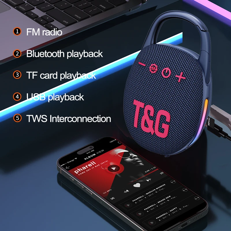 TG 447 مكبر صوت بلوتوث 5.3 محمول HiFi جودة صوت TWS توصيل دعم راديو FM TF بطاقة تشغيل مكبر صوت منخفض الكمون