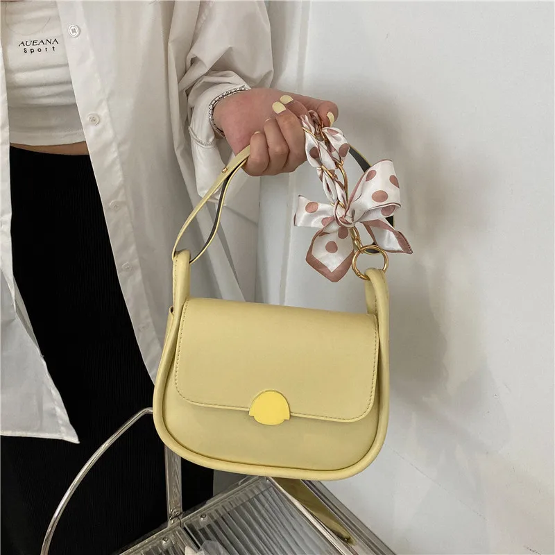 

TRAVEASY 2024 Fashion Bow Solid Color Women Shoulder Bag Satchels Vintage PU Leather Female Crossbody Bag Scarves Hasp Party Bag