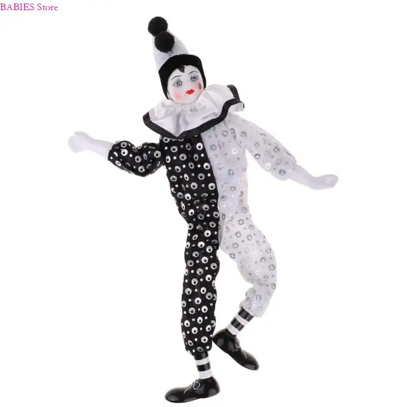 

C9GB Puppet Porcelain Harlequin Doll in Brocade Clothes For Valentine Gift