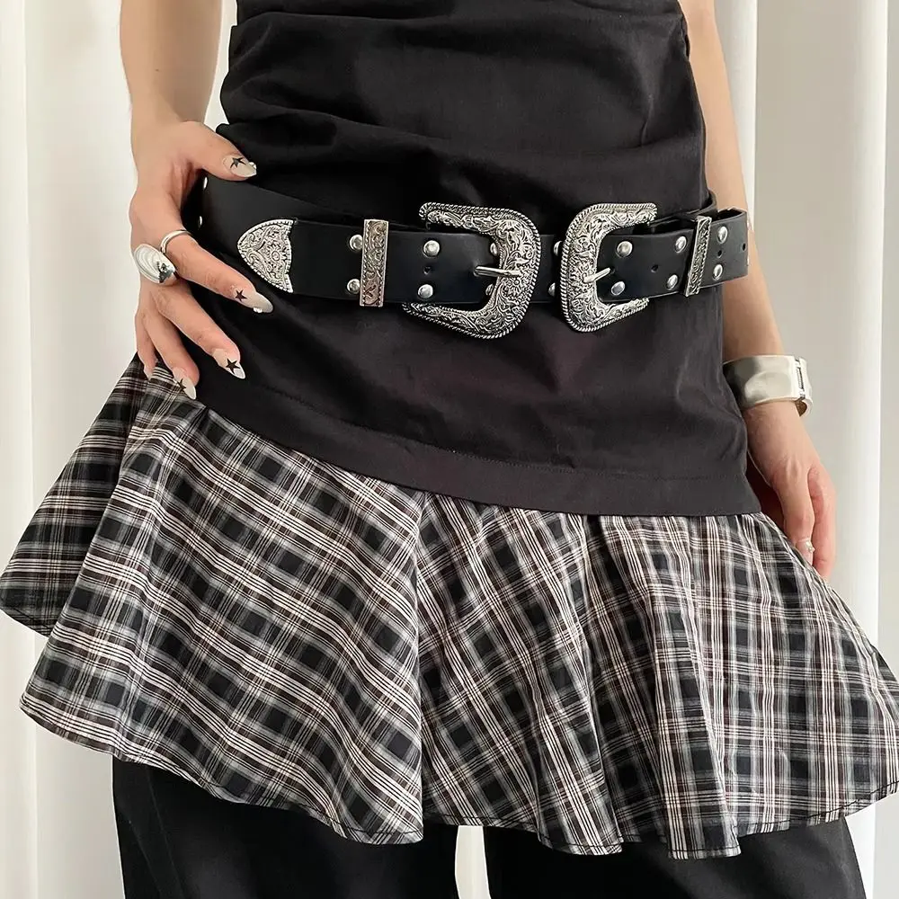 Trendy Vintage Damen Nietengürtel Y2k Gothic Leder Taillengürtel Punk Schwarz Kleid Jeans Gürtel Spicy Girls