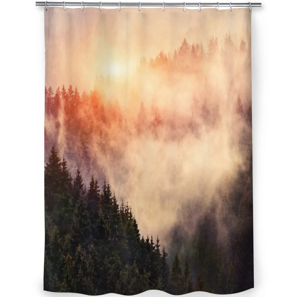 Sunrise In A Romantic Misty Foggy Autumn Fairytale Wilderness Forest Covered In Fog And Sunlight Shower Curtain