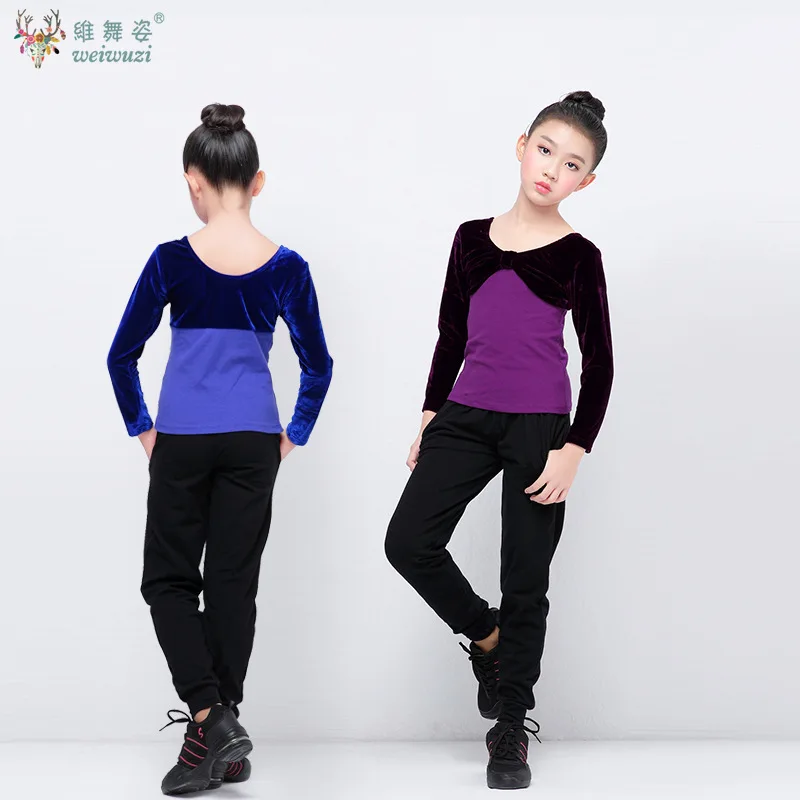Girls' Leotard Ballet Long Sleeve Top Velvet Dance Gymnastics Leotard Autumn Winter Latin Leotard Split Type Children's Clothing