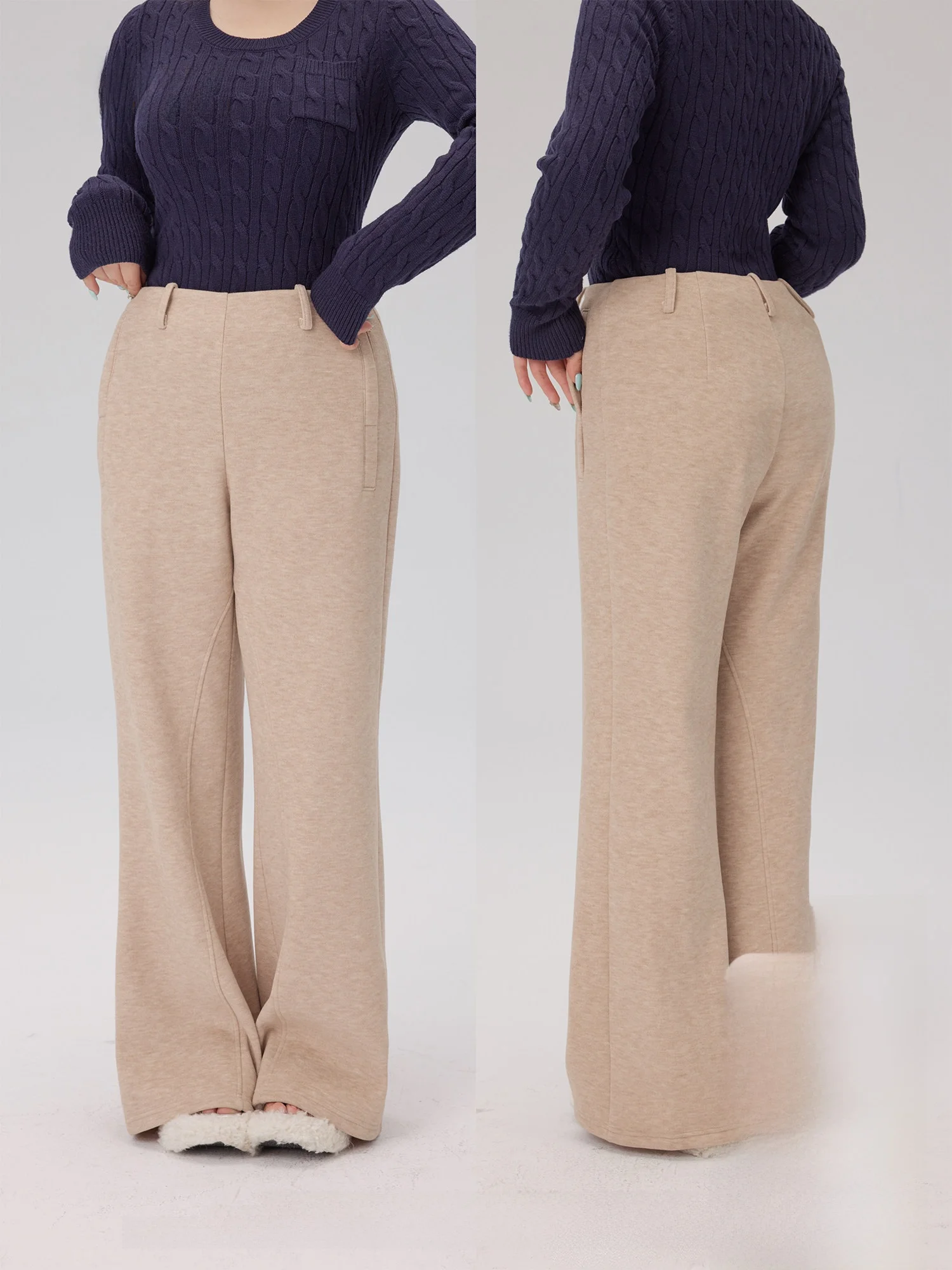

Double Color Knitted Composite Milk Velvet Oats Color Resistant to Cold Spring Pants Casual Straight Leg Pants for Women