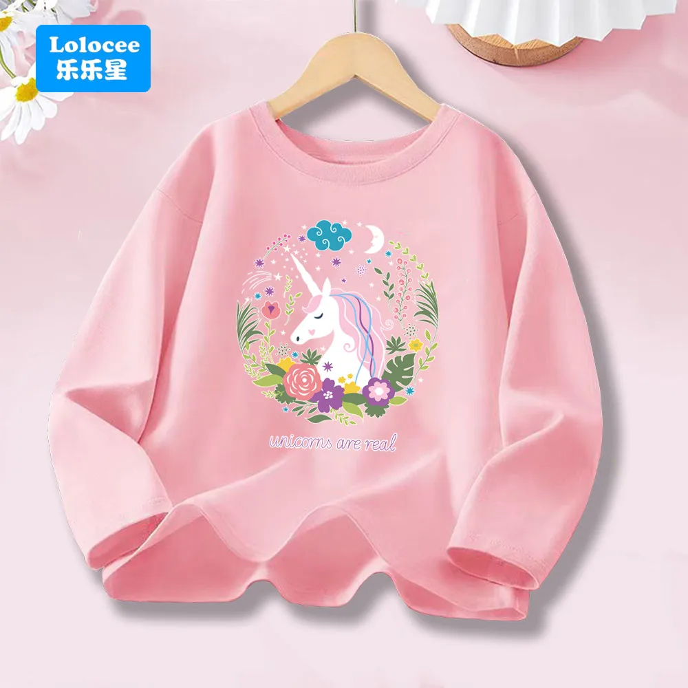 Mädchen Frühling Herbst 8 Farben Langarm T-Shirt Kinder Blumen Einhorn Grafik Tops T-Shirt für Kinder 3-14 Jahre DJSHH1