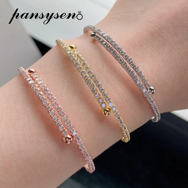 

PANSYSEN Vintage 925 Sterling Silver Sparkling High Carbon Diamond Gemstone Bangles for Women Luxury Wedding Party Fine Jewelry