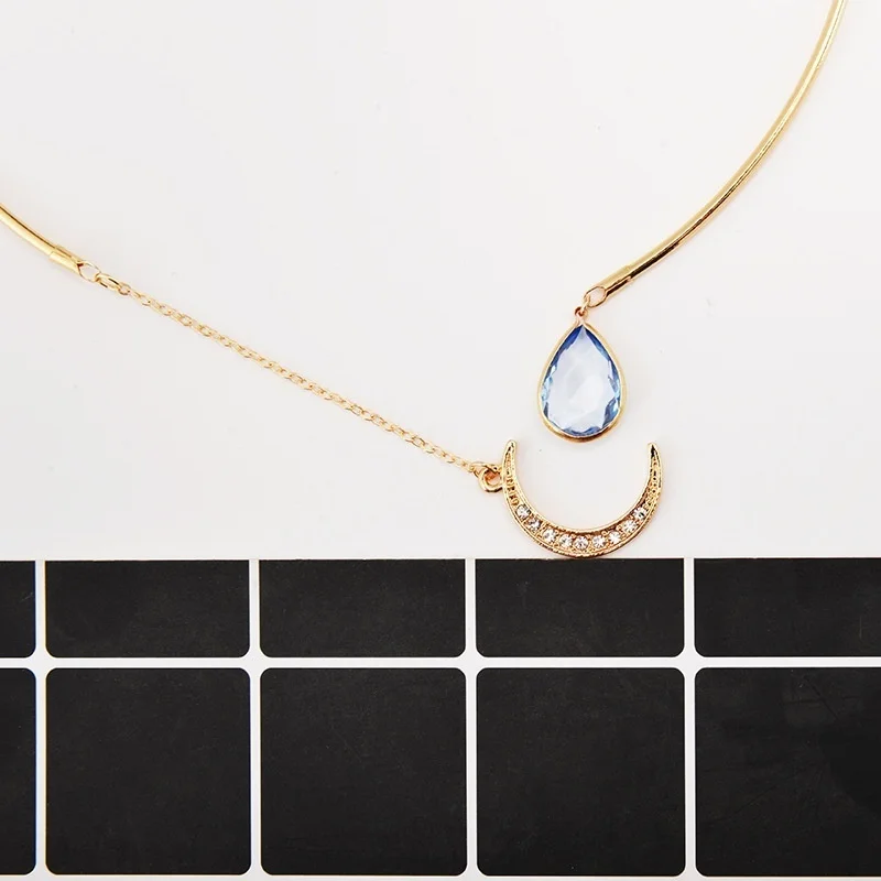 Fashion Moon Crystal Stone Necklace for Women Individual Water Drop Pendant Necklace Boho Jewelry for Women Collares Para Mujer