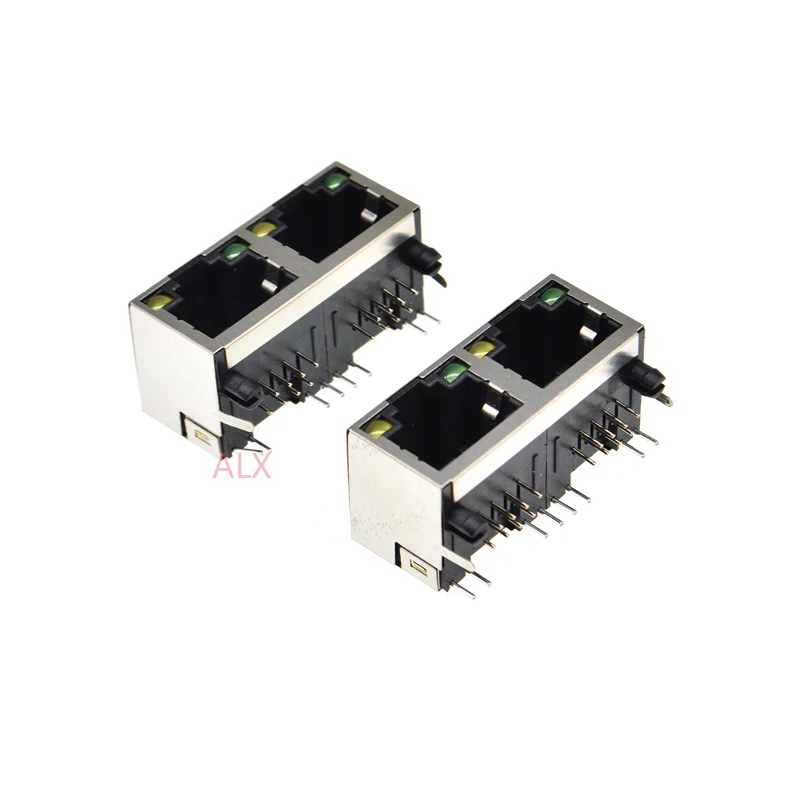 5PCS RJ45 1X2 1*2 Network Ethernet FEMALE SOCKET with light RIGHT ANGLE 56 8P8C female jack connector