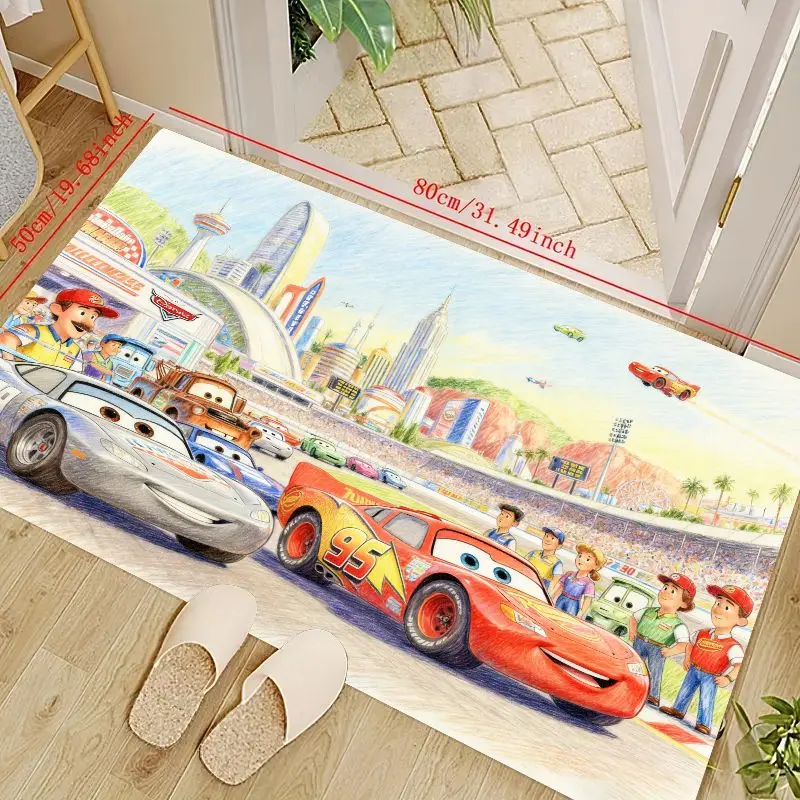 

1PC Disney Pixar Cars Movie Lightning McQueen & Mater Themed Floor Mat, Vibrant Race Scene Cartoon Area Rug for Kids Room Bedroo
