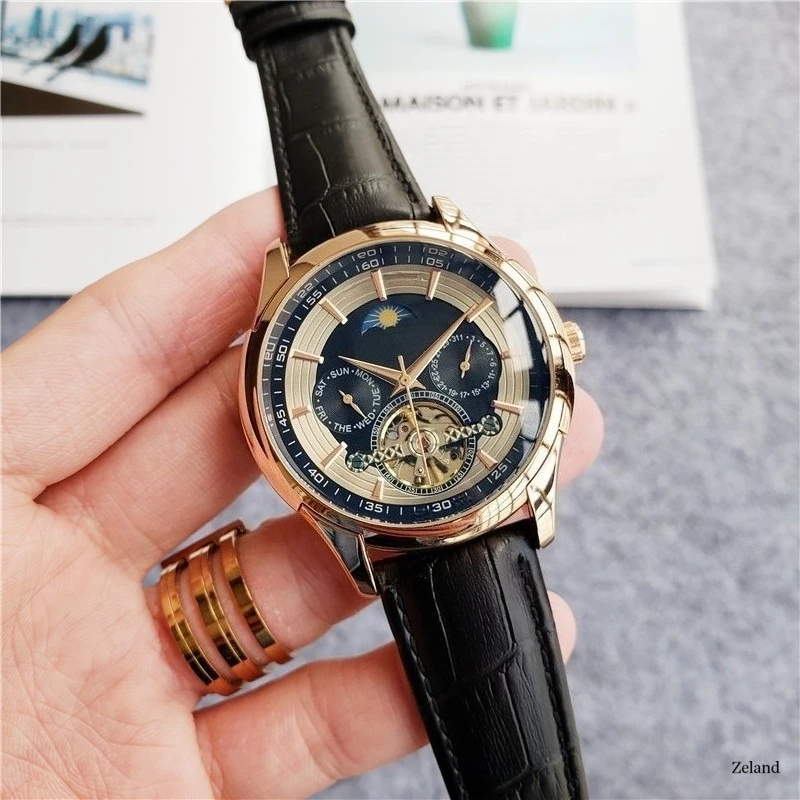 Luxury Mens Watch Automatic Mechanical Movement Calendar Function Six Hands Stainless Steel Band High Quality Fashion Wristwatch