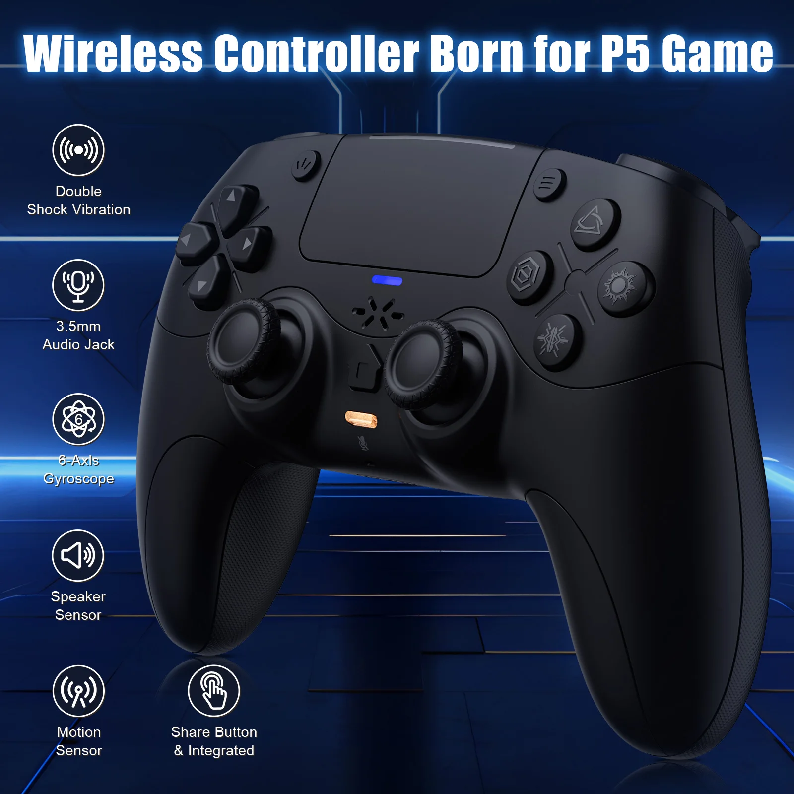 Controller For Playstation 5 PS5/PC,Wireless Gamepads W/Adaptive Triggers Linear Motor One-Click Mute External Mic Game Joystick