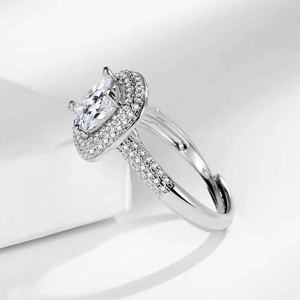 925 Sterling Silver Stylish Luxury Square Zircon Ring Birthday Party Anniversary Gift