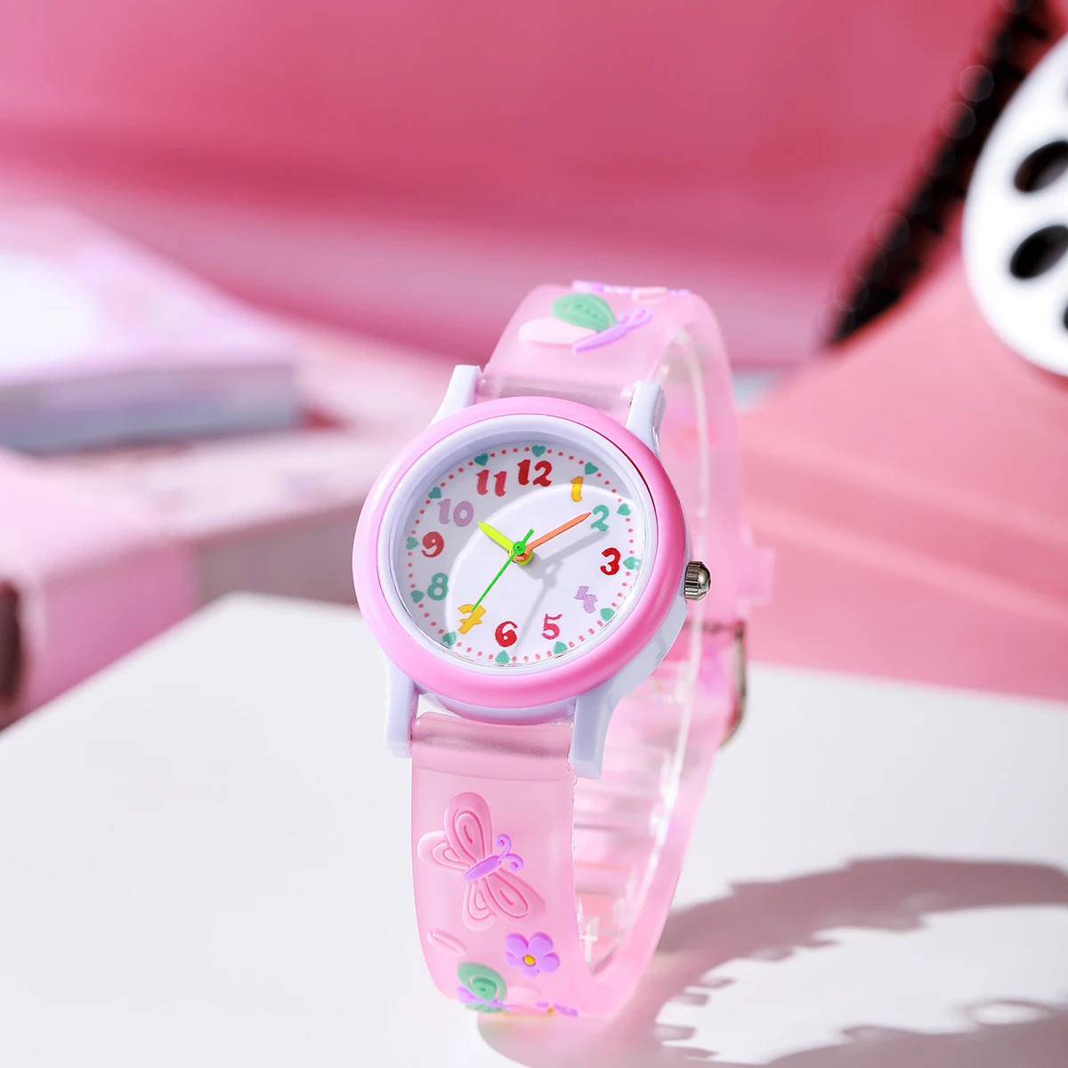 New cute and fashionable butterfly silicone watch band with colorful dial children's quartz watch, suitable for daily wear, Than