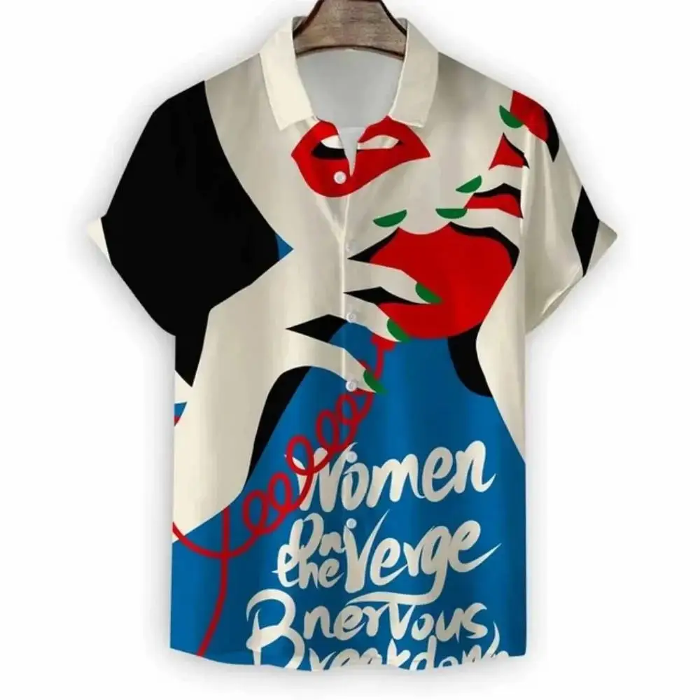 New Beach Modern Girls Print Men's Shirt Casual Fashion Shirt Button Lapel Streetwear Oversized Men's Short Sleeve Shirt