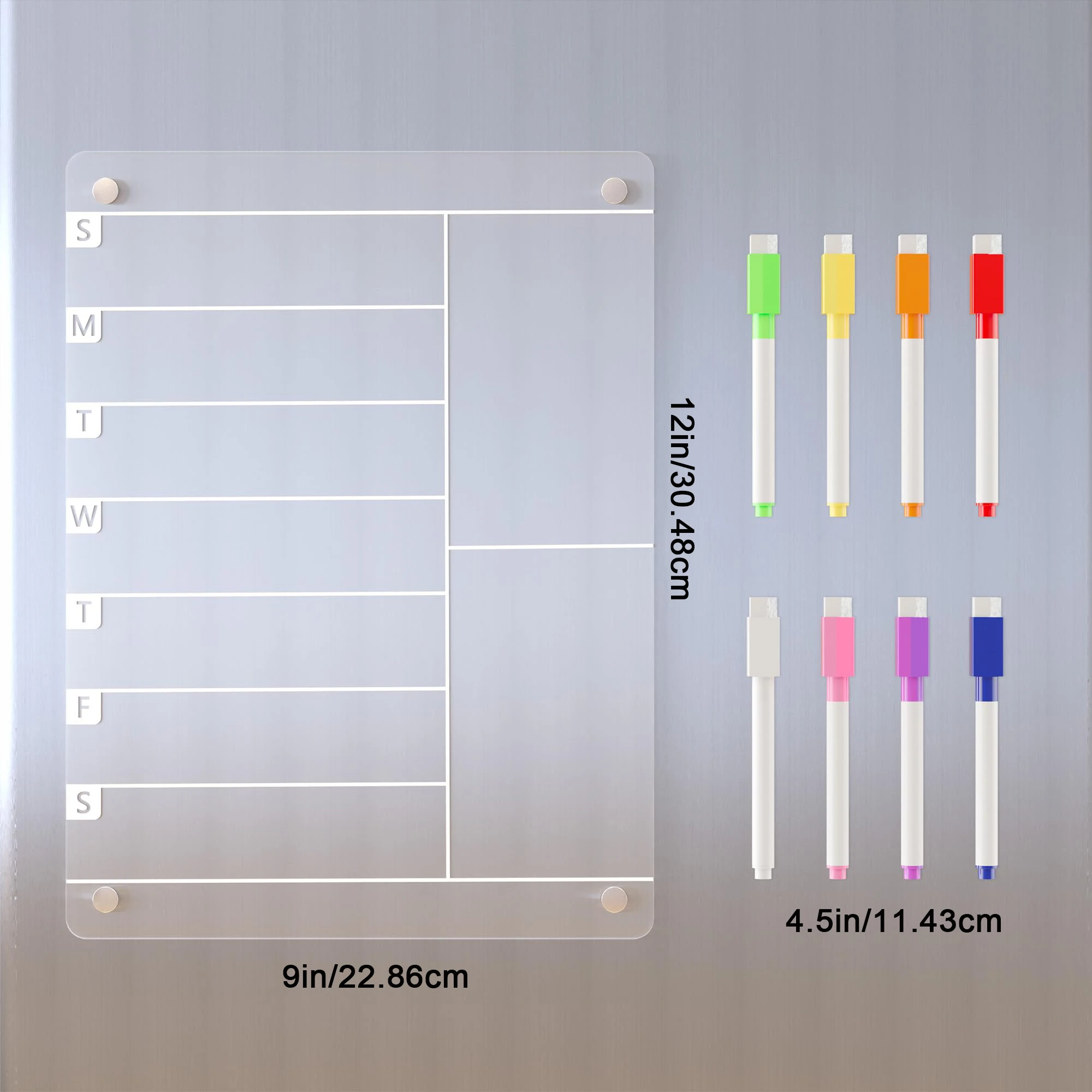 Acrylic Meal Planner Magnetic Menu Board for Kitchen Fridge w/ 8 Markers, Clear Refrigerator Weekly Dry Erase Calendar Planning