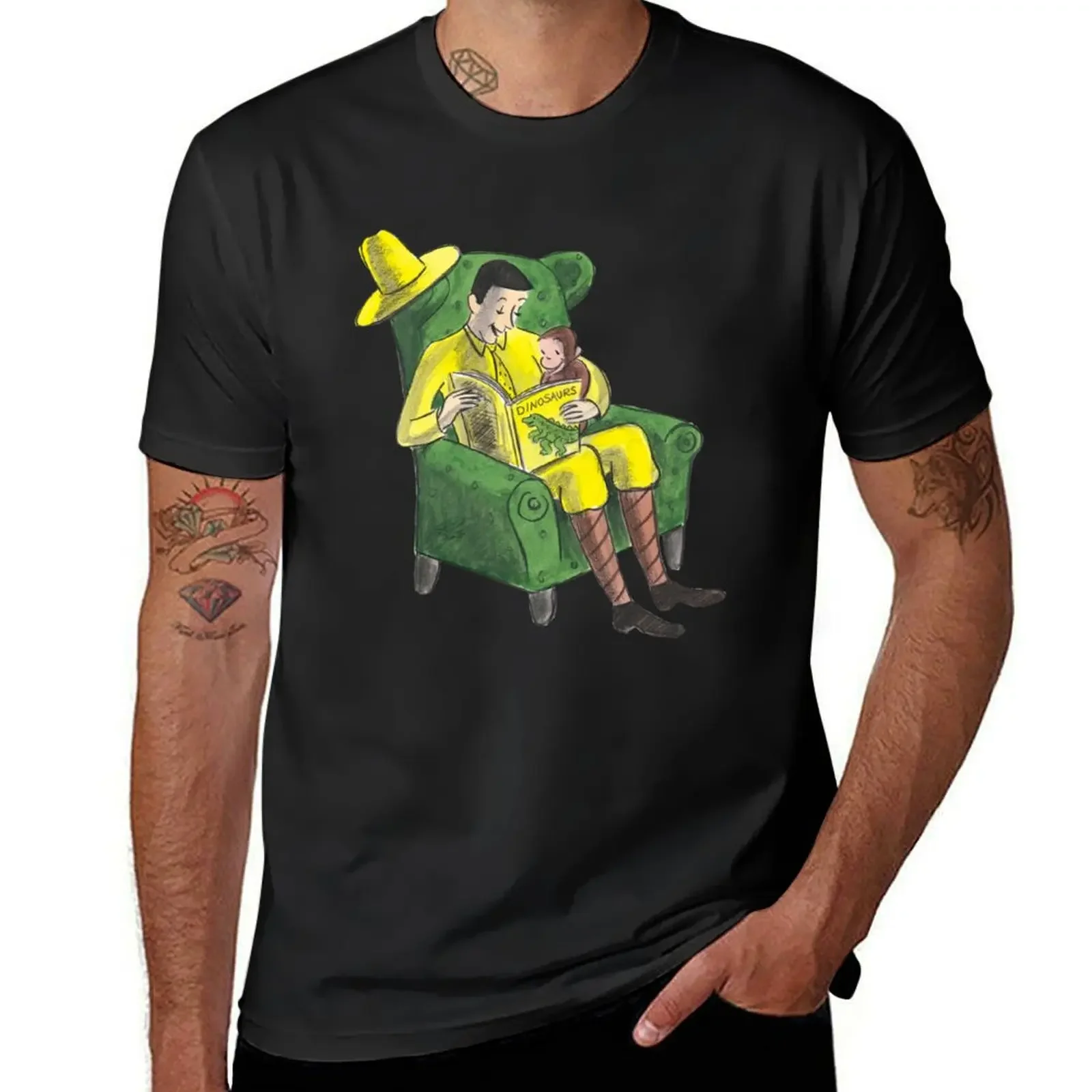 Curious George and the man with the big yellow hat T-Shirt Blouse blue archive anime clothes tops men t shirts high quality