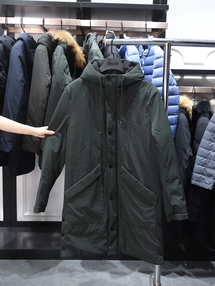 

Homesi Autumn Winter Men's Hooded Du down Jaet Dstring Warm Mid-Length Outerwear Polyester Fiber Regular Fit Outerwear