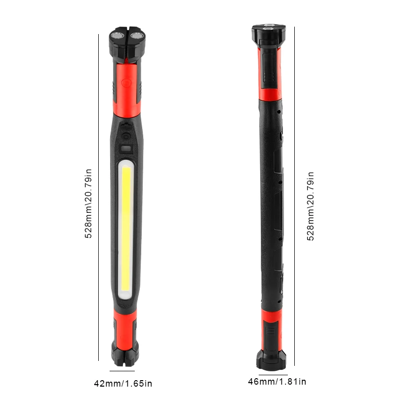 Lámpara de trabajo LED recargable con foco magnético y tiras de luz COB de alto brillo