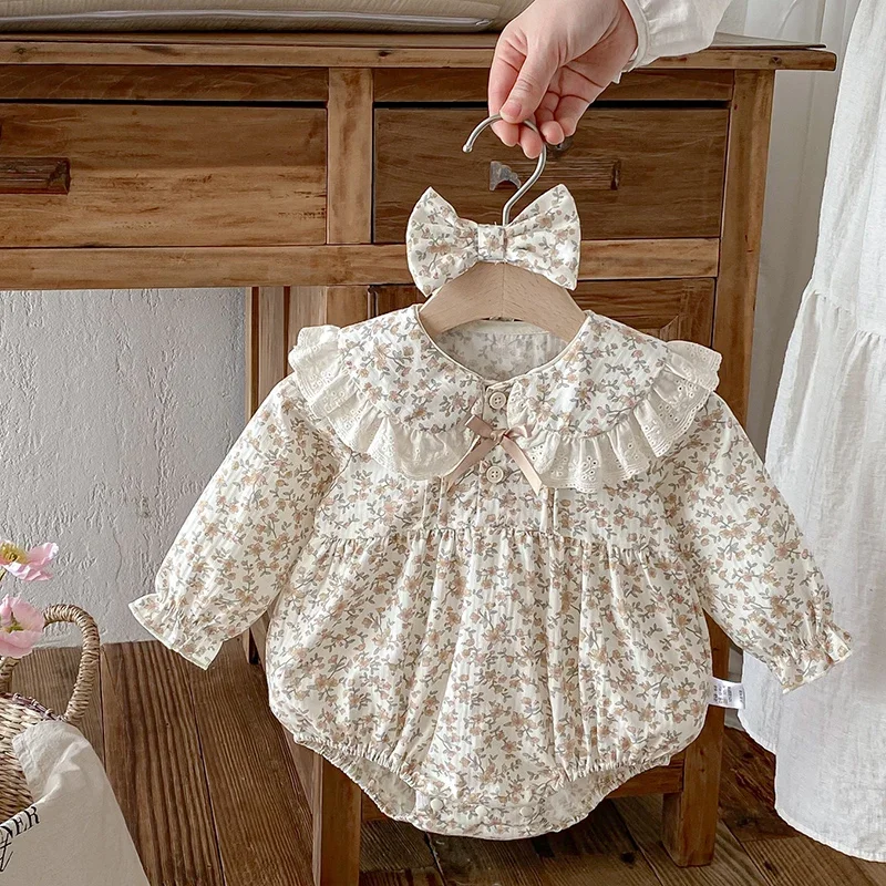 

Новинка 2023 года, весенний костюм для скалолазания в корейском стиле, хлопковые боди с длинными рукавами и принтом для новорожденных девочек, одежда для маленьких девочек 0-24 месяцев