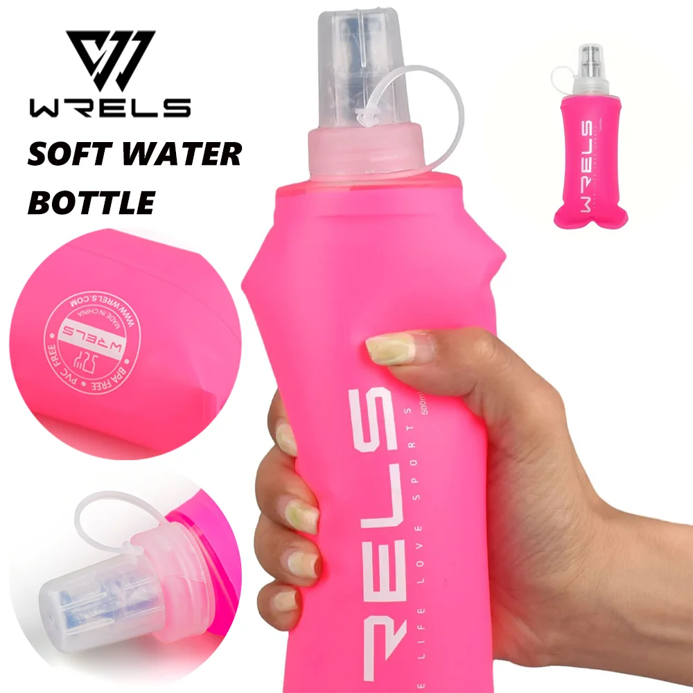 WRELS Collapsible Folding Water Bottle TPU BPA-Free Outdoor Sport Marathon Leak Proof Soft Flask Running Hydration Water Bottle