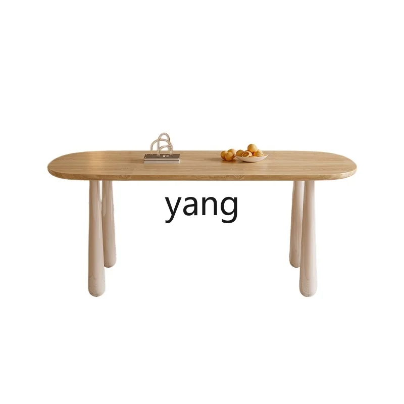 

LXL Retro Solid Wood Dining Tables and Chairs Set Household Oval Log Style Dining Table