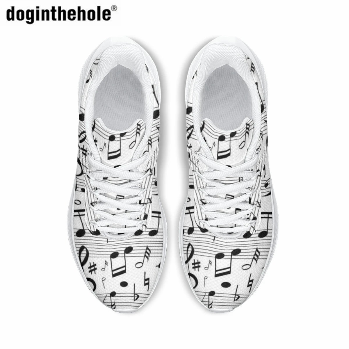 Doginthehole Fashion Women's Casual Sneakers Outdoor Sports Comfort Running Shoes Art Musical Symbols Print Men's Training Shoes