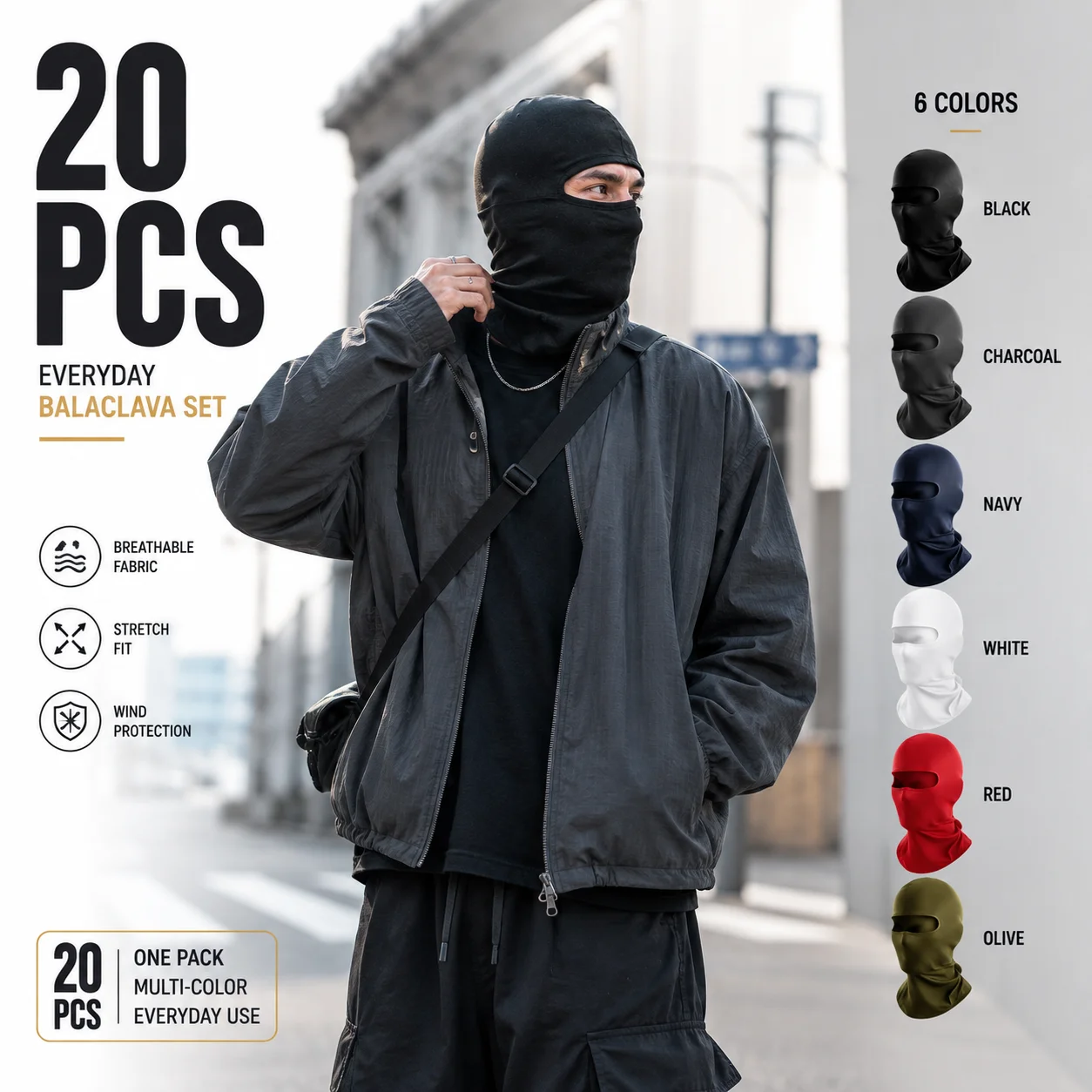 20pcs Unisex Balaclava Head Cover Set, Solid Color Full Face Mask With Lightweight Stretch Fabric, Breathable Neck Gaiter Accessories For Daily Wear Outdoor Activities Travel Cycling And Sports Matching Hiking Running Camping Fishing Motorcycle