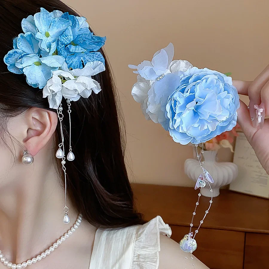 Vielseitige Romantische Künstliche Blumen-Haarspangen für Frauen, Frische Süße Blumencluster-Quasten-Haarklammern für Urlaub, Reisen und Fotoshootings M – Detail 1